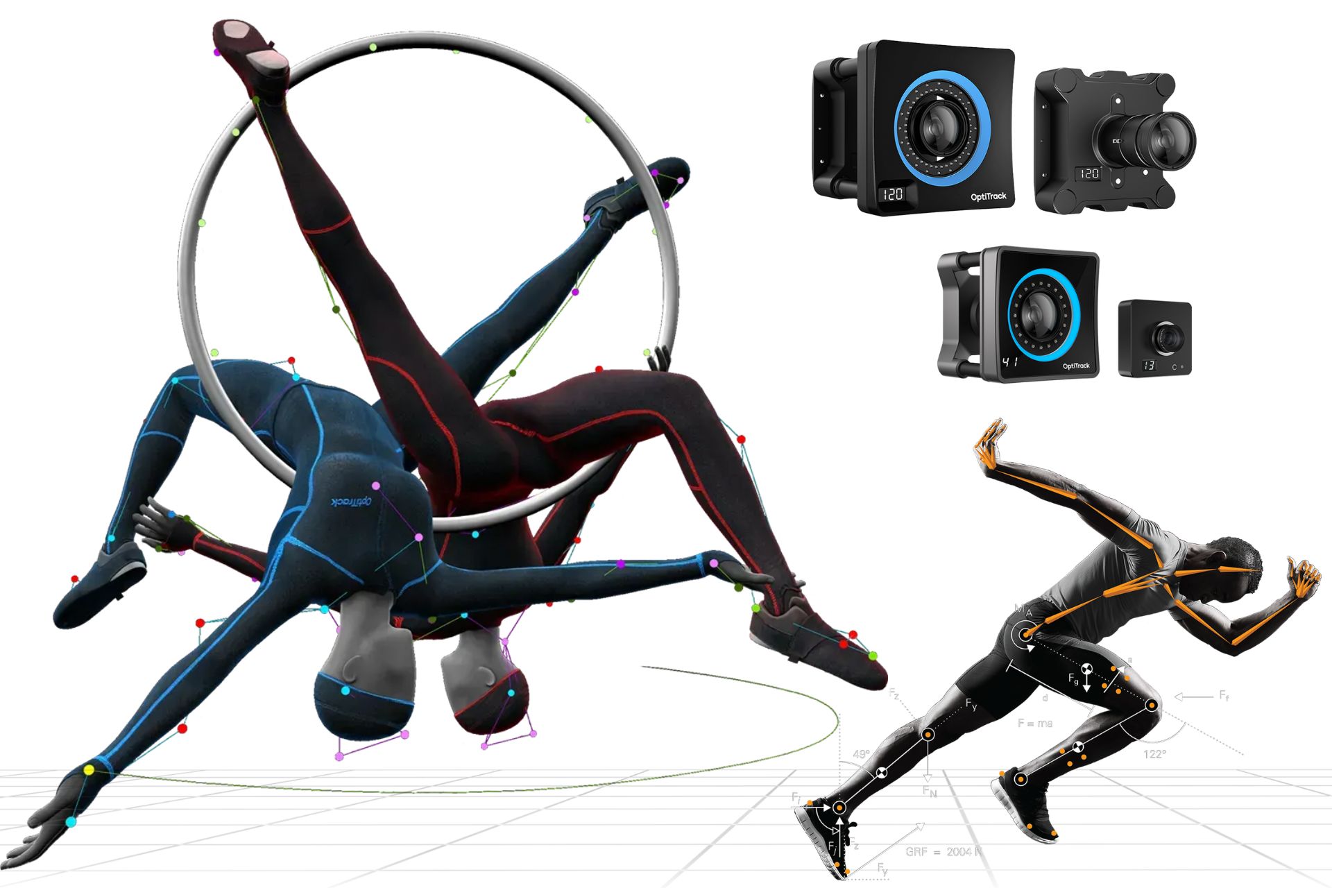 OptiTrack motion capture system setup in the UAE featuring high-precision infrared cameras and tracking technology for biomechanics analysis, sports performance assessment, animation, virtual production, robotics research, and movement tracking applications.